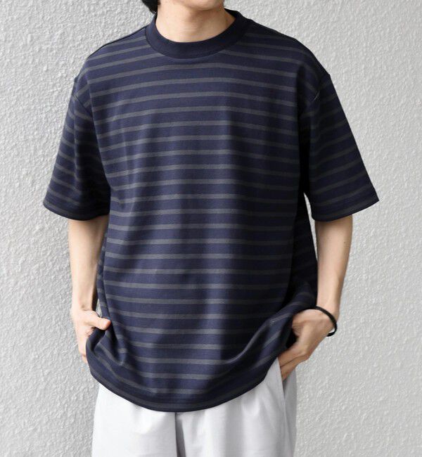 SHIPS any「SHIPS any:〈洗濯機可能〉デザイン リブ ベーシック ボーダー Tシャツ◇」|Tシャツ・カットソー|ダークネイビー