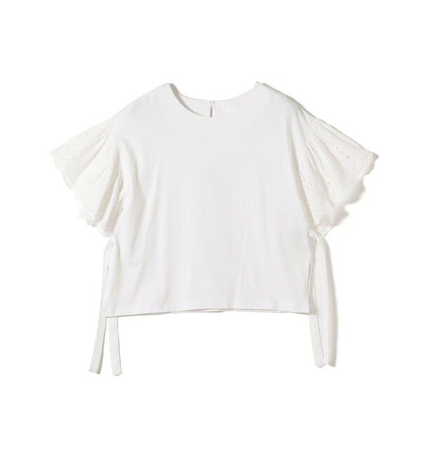 SHIPS for women「〈洗濯機可能〉Sohana: シフリー 刺繍 レース スリーブ TEE」|Tシャツ・カットソー|