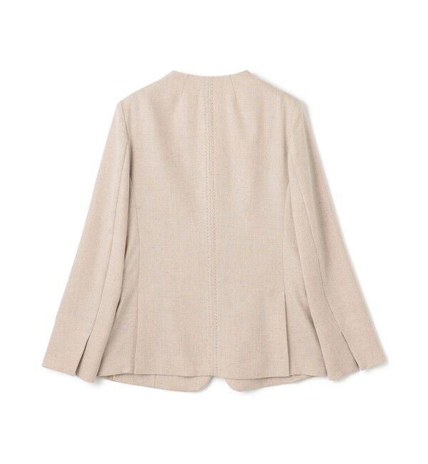 BEIGE,「【Lsize・ロングセラー】CAROLE / リネンライクノーカラーハーフ丈ジャケット」|ノーカラージャケット|