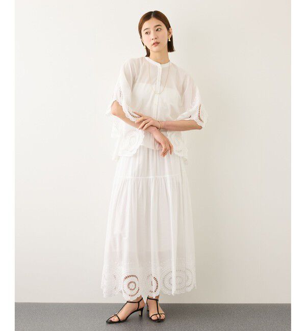 ROPE「INDIAコットンボイルシフリー刺繍ケープ(ポンチョ)ブラウス/セットアップ対応・イージーケア」|シャツ・ブラウス|