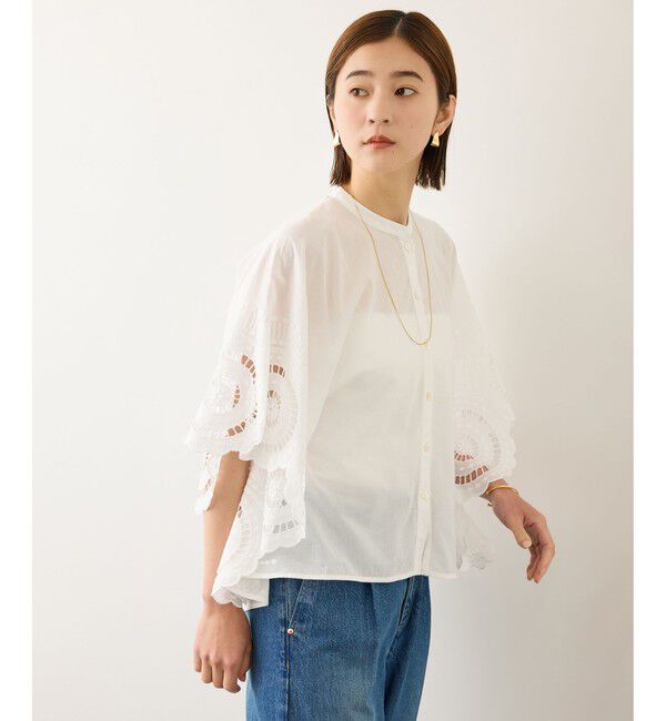 ROPE「INDIAコットンボイルシフリー刺繍ケープ(ポンチョ)ブラウス/セットアップ対応・イージーケア」|シャツ・ブラウス|