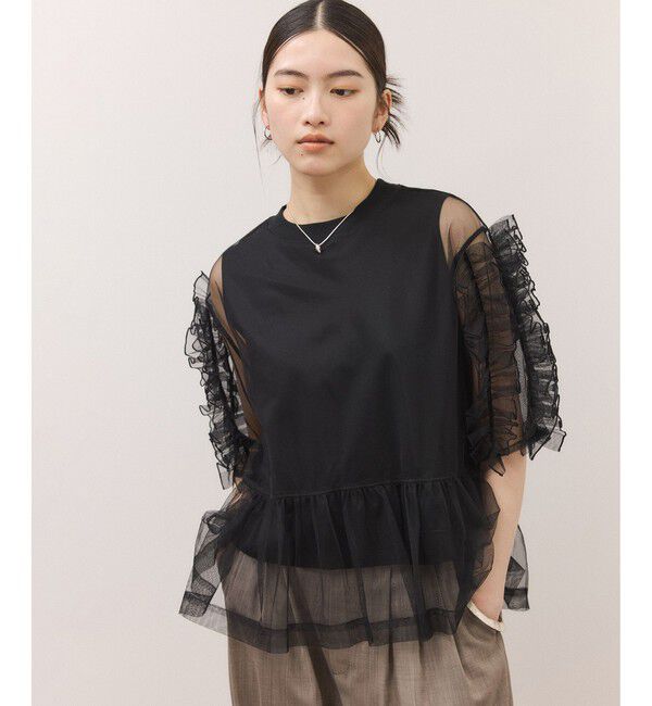 ADAM ET ROPE'「【サステナブル】フリルギャザーチュールトップス」|Tシャツ・カットソー|