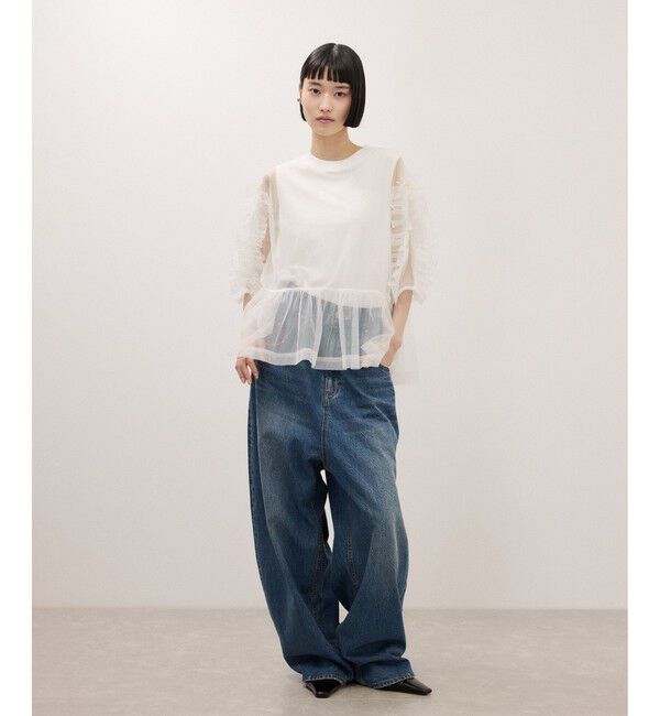 ADAM ET ROPE'「【サステナブル】フリルギャザーチュールトップス」|Tシャツ・カットソー|