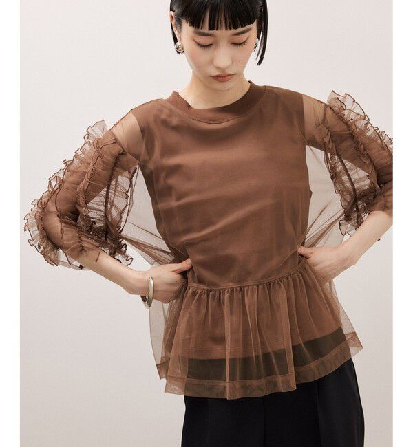 ADAM ET ROPE'「【サステナブル】フリルギャザーチュールトップス」|Tシャツ・カットソー|