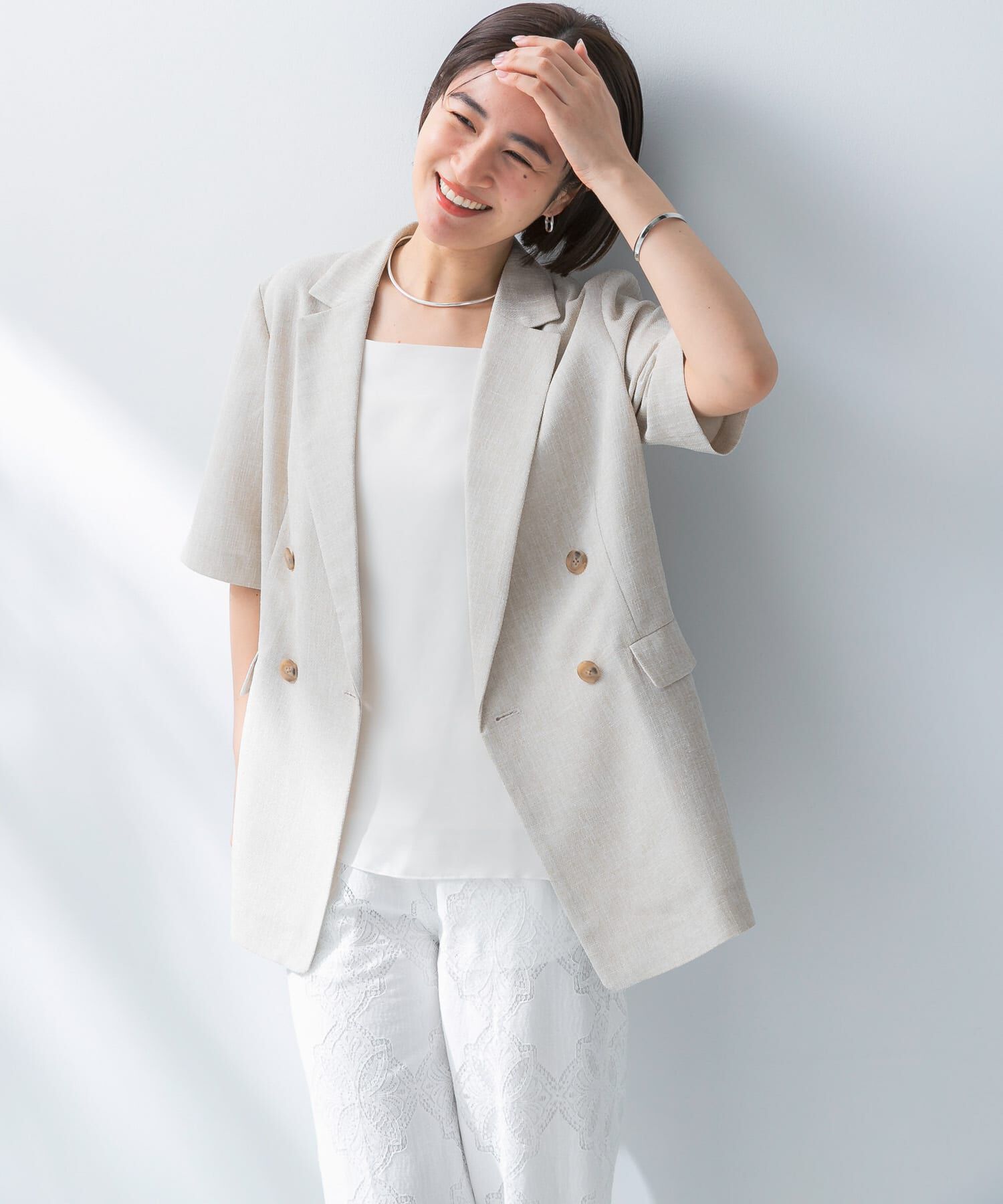 URBAN RESEARCH ROSSO「防シワ リネンライクハーフスリーブジャケット」|その他|ライトベージュ