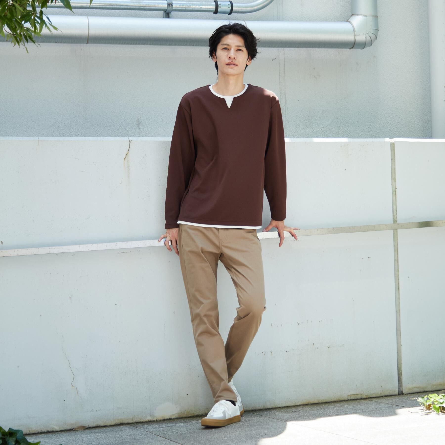 THE SHOP TK「【洗濯機OK】カノコキーネック レイヤード長袖Tシャツ」|Tシャツ・カットソー|