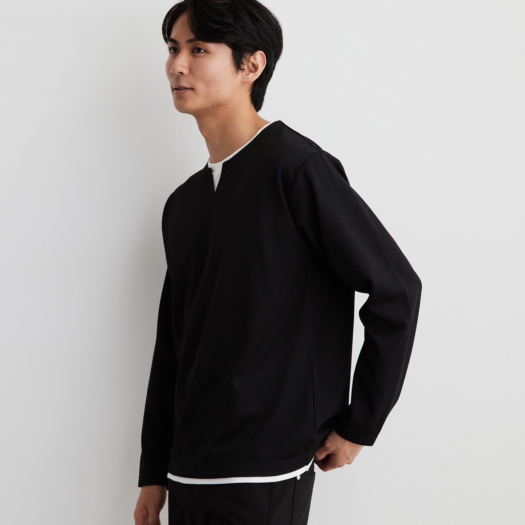 THE SHOP TK「【洗濯機OK】カノコキーネック レイヤード長袖Tシャツ」|Tシャツ・カットソー|