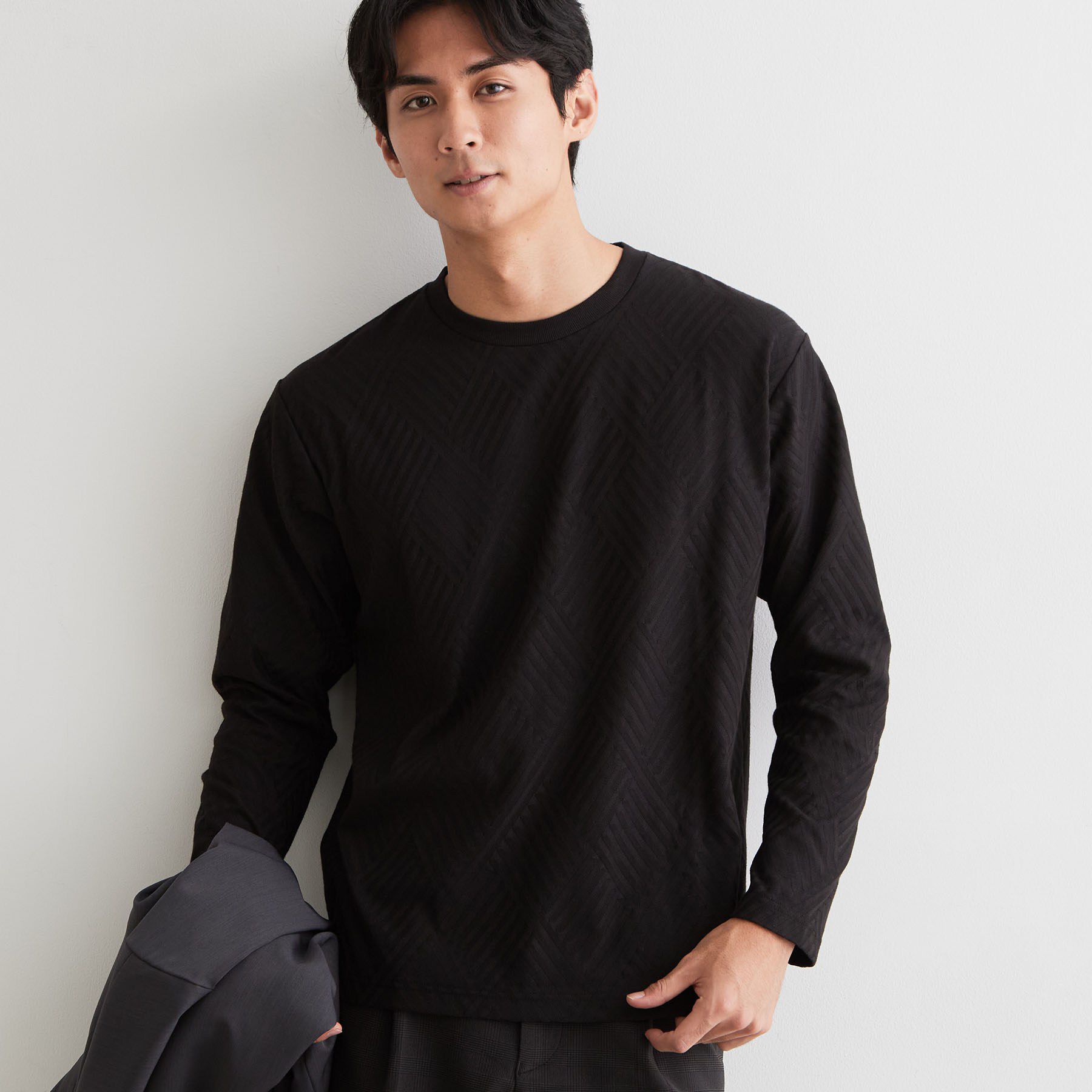 THE SHOP TK「【ジャケットスタイルにも◎】リンクス柄 長袖Tシャツ」|Tシャツ・カットソー|ブラック(019)