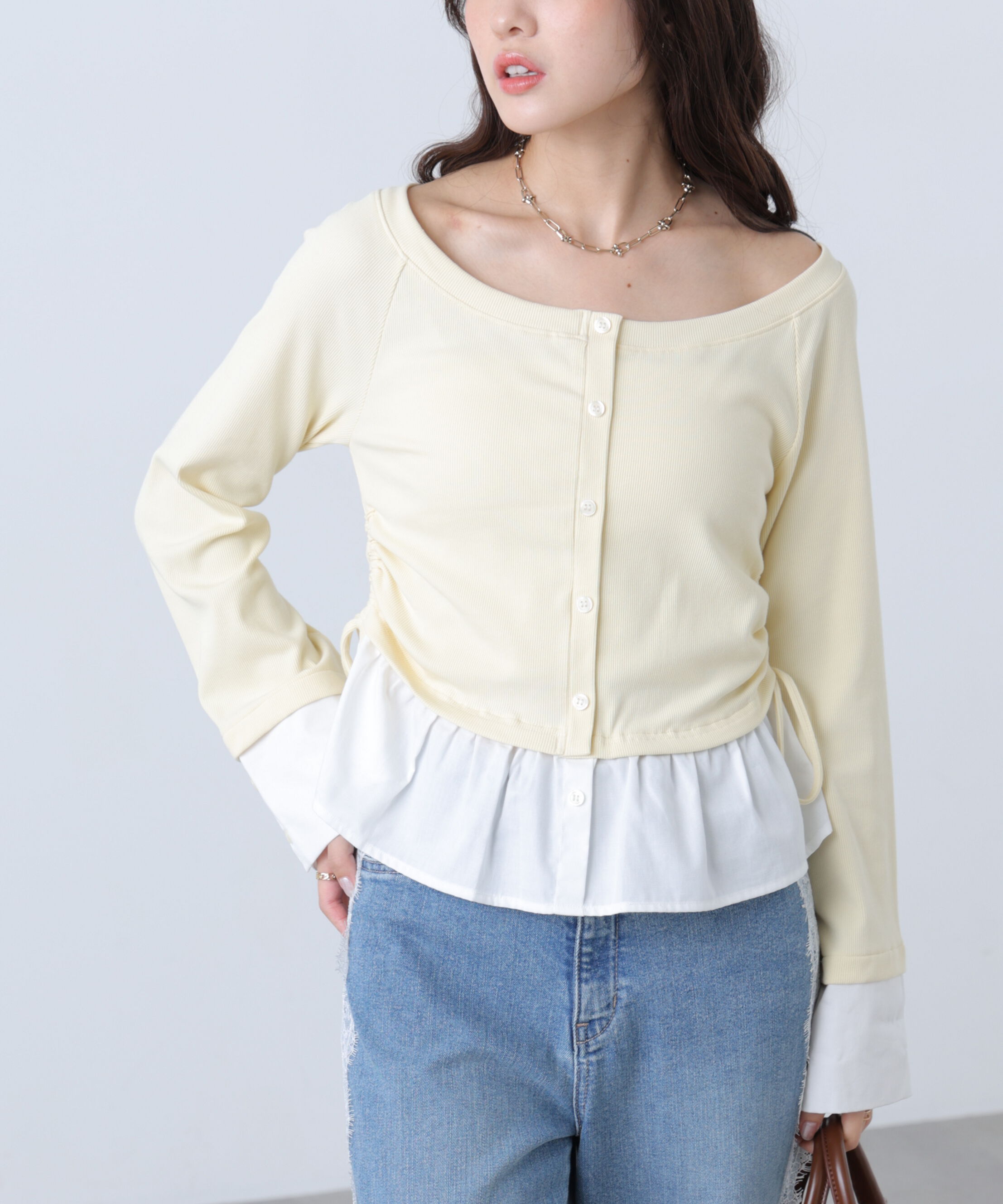  「布帛ドッキングサイドシャーリングカットソー」|Tシャツ・カットソー|