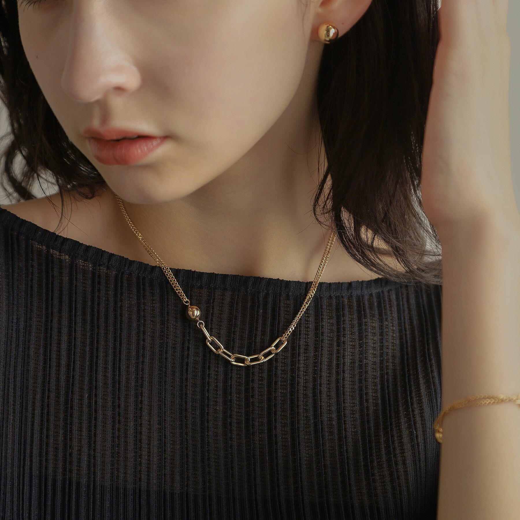 COCOSHNIK「K10中空ボールキヘイミックスチェーン ネックレス」|ネックレス|