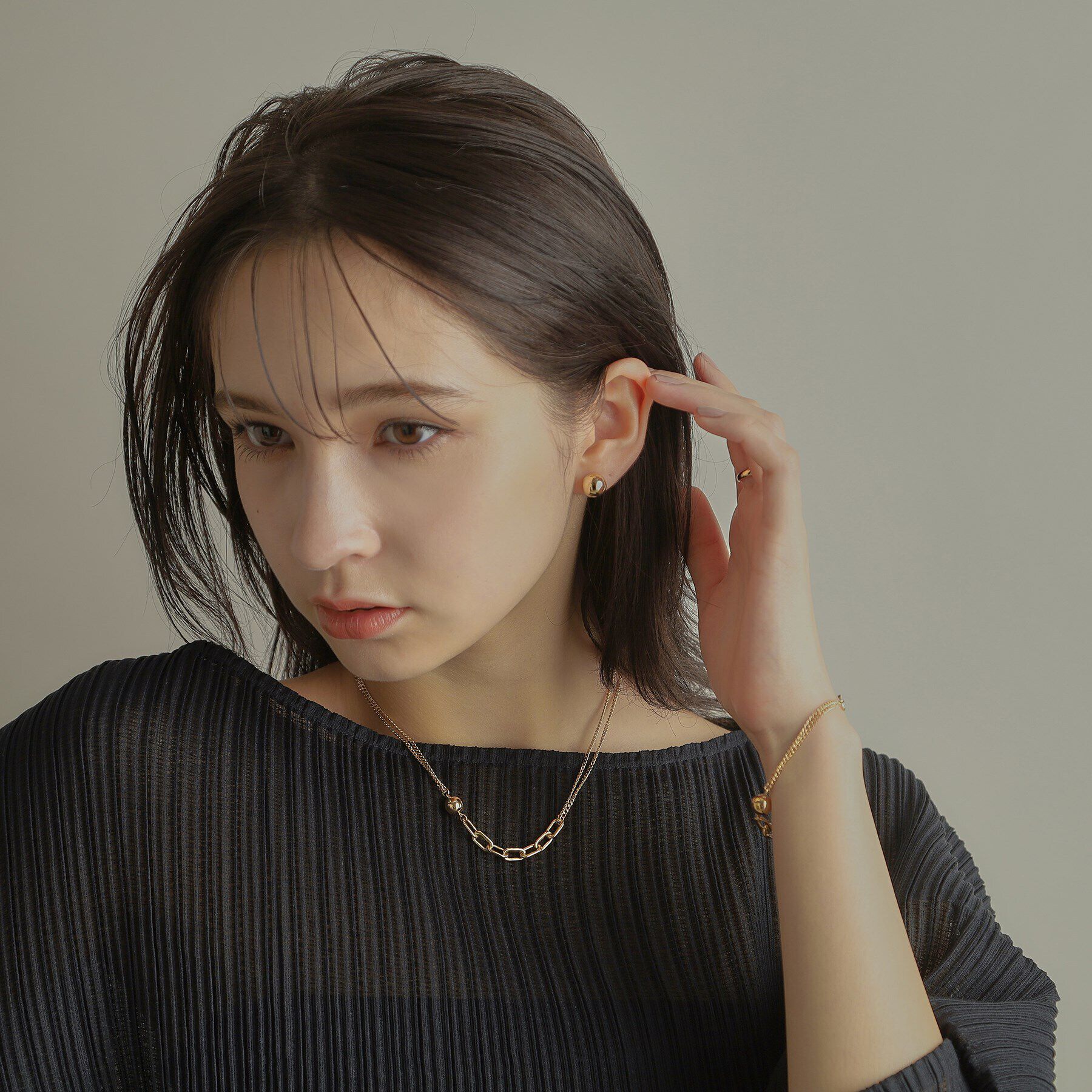 COCOSHNIK「K10中空ボールキヘイミックスチェーン ネックレス」|ネックレス|