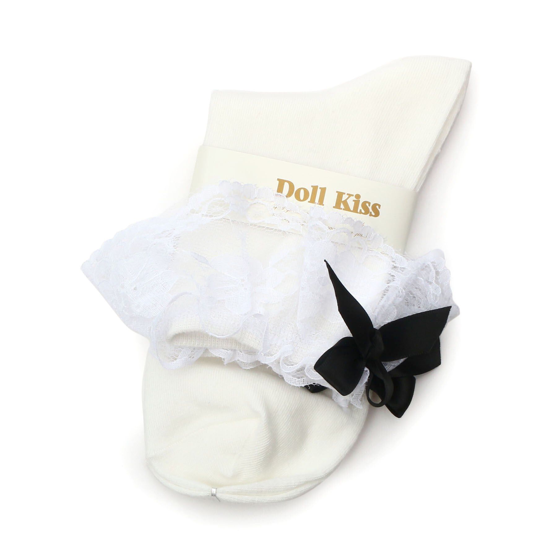 Doll Kiss「レース&times;リボン付きクルーソックス　靴下」|ソックス|ｱｲﾎﾞﾘｰ/ﾌﾞﾗｯｸ(004)