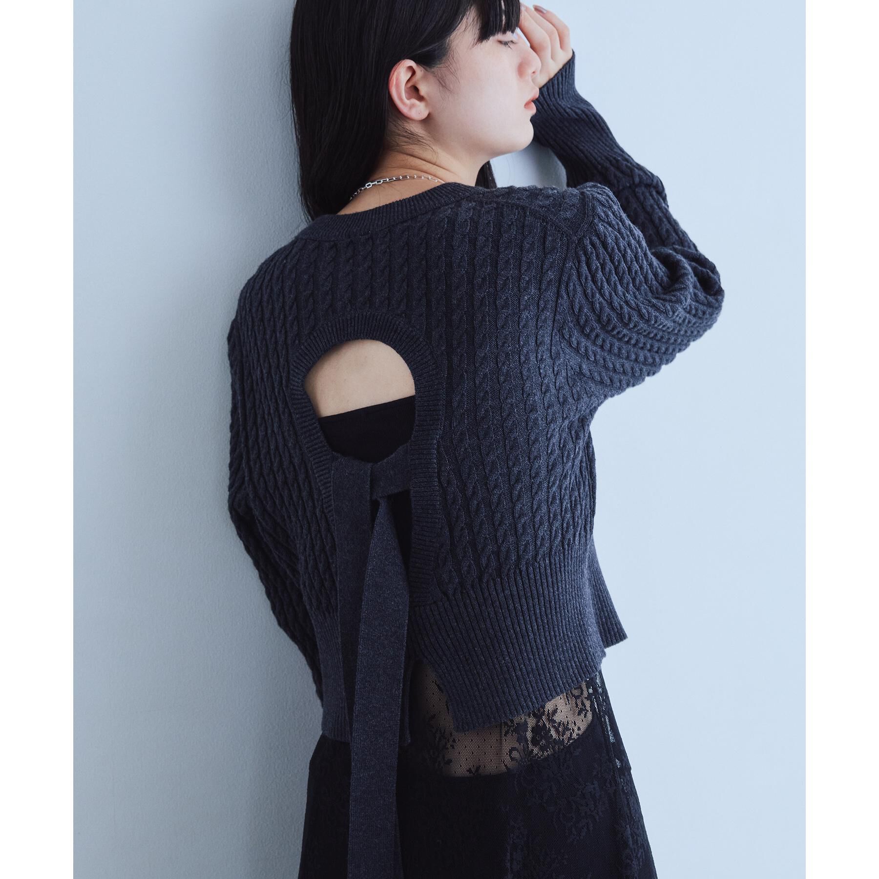 CODE A「cable open back knit」|ニット・セーター|チャコールグレー(0