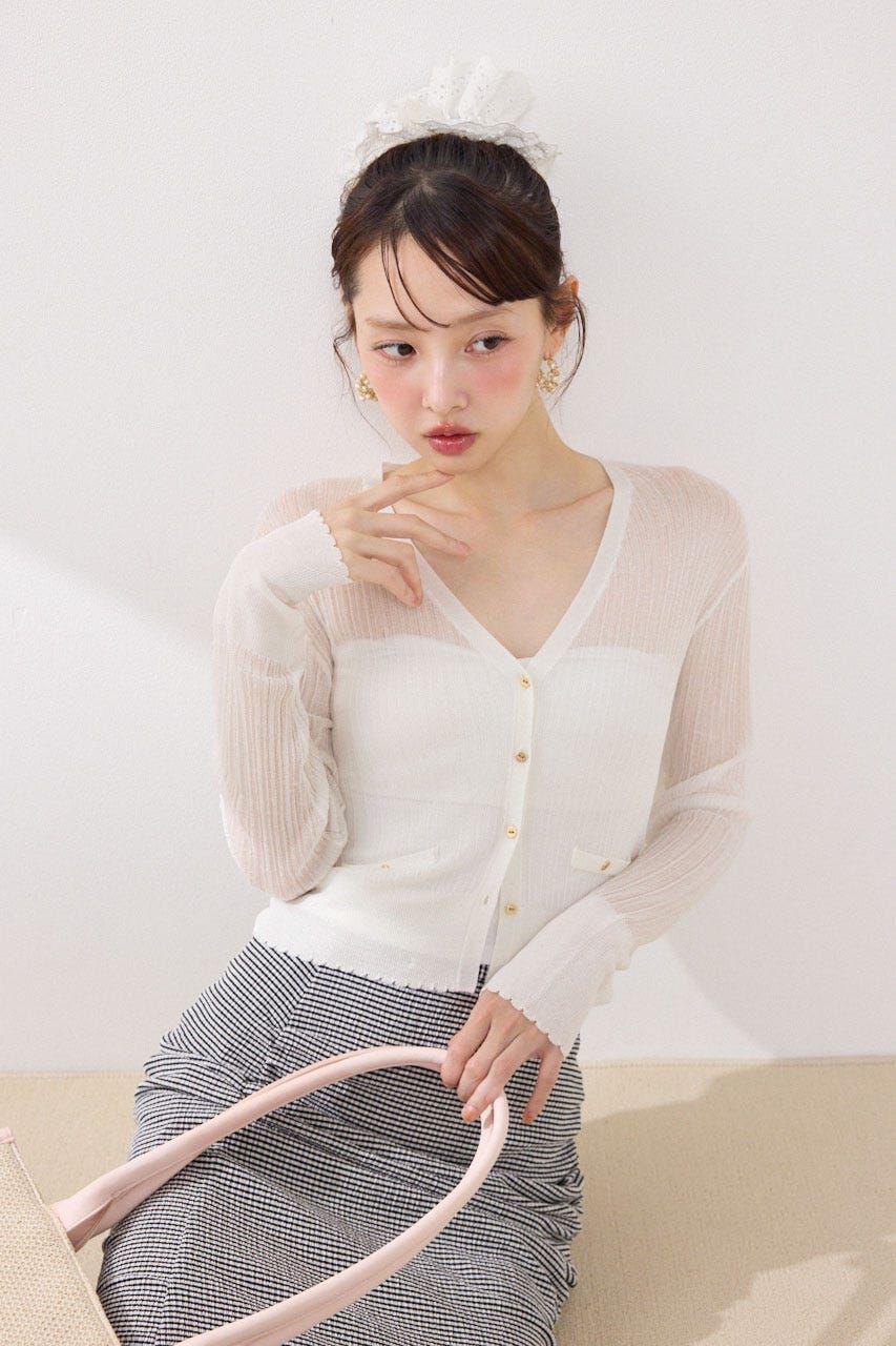 rienda「スカラップクロップドニットカーディガン」|カーディガン|