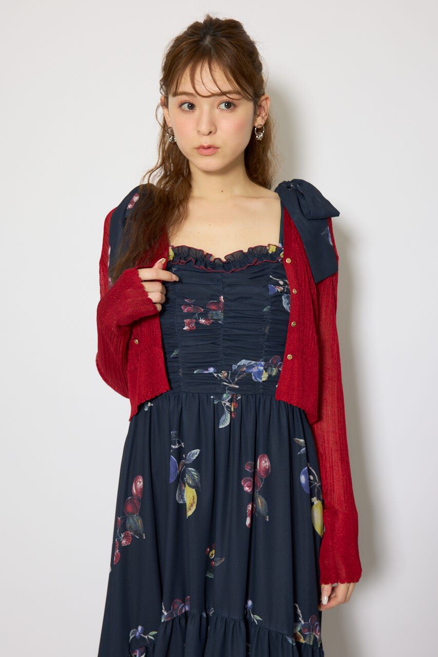 rienda「スカラップクロップドニットカーディガン」|カーディガン|RED