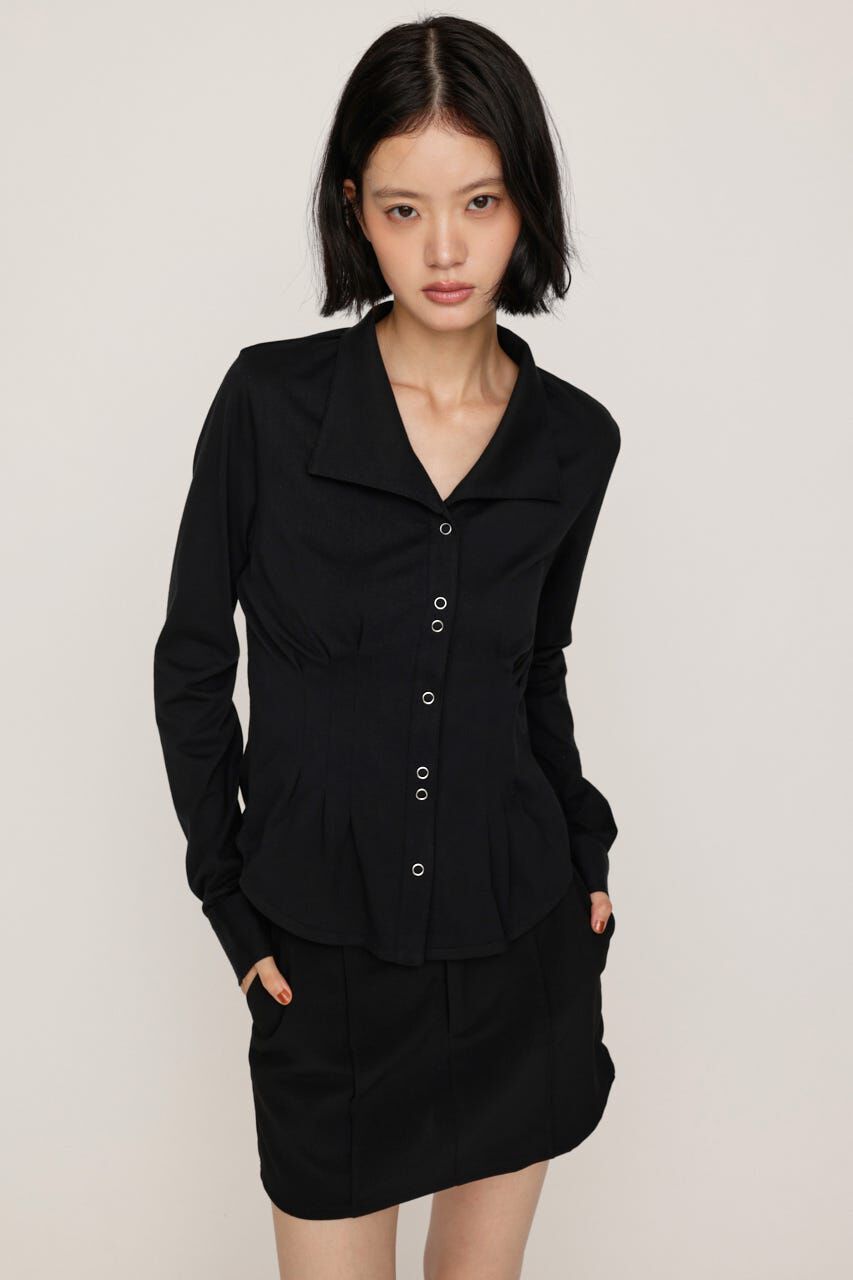 SLY「OPEN COLLAR TUCKED シャツ」|シャツ・ブラウス|BLK