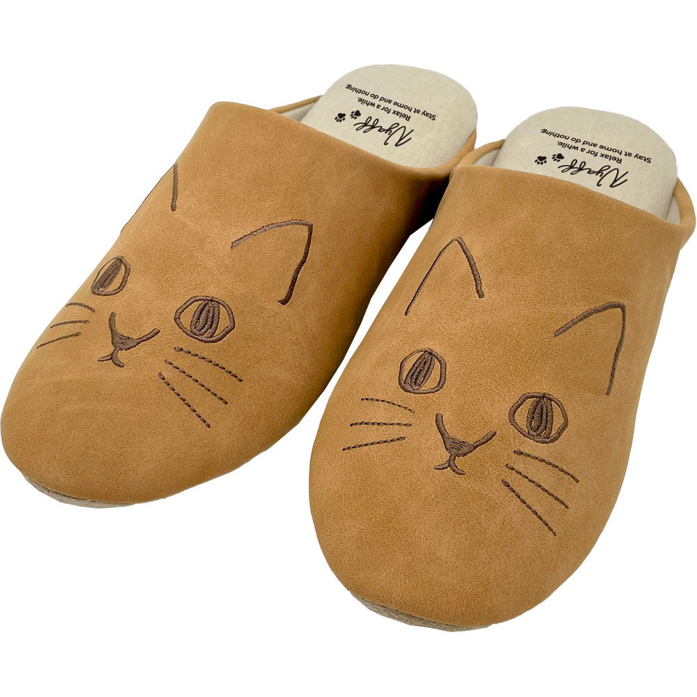 BACKYARD FAMILY「猫 スリッパ 好評 ねこ ネコ にゃふにゃふ 前詰まりスリッパ ルームスリッパ 室内履き」|ルームシューズ|ブラウン1