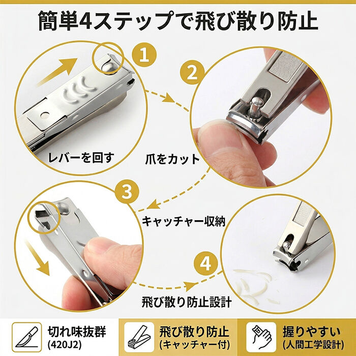 BACKYARD FAMILY「高級ステンレス爪切り 通販 爪切り つめきり ネイルクリッパー 手足用 飛び散り防止」|その他|
