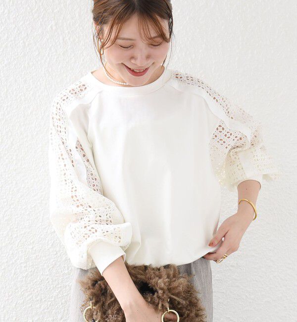 SHIPS for women「【WEB限定】〈手洗い可能〉レース コンビ カットソー」|Tシャツ・カットソー|