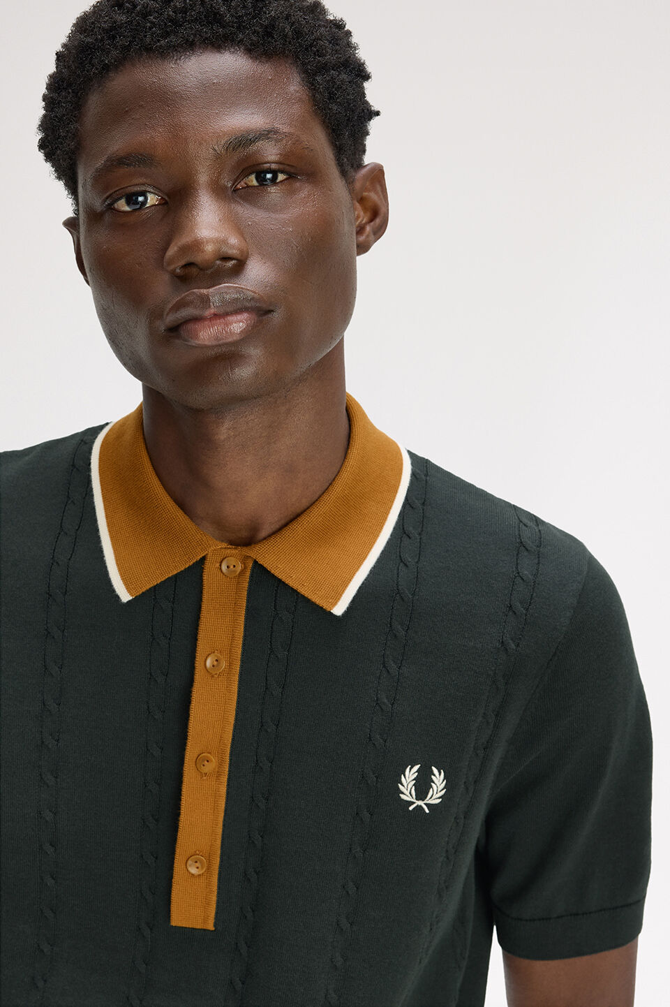 FRED PERRY 「FRED PERRY／Cable Knit Shirt／ケーブルニットシャツ」|ポロシャツ|NIGHT GREEN