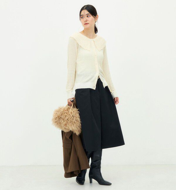 Rie Miller「《手洗い可能》柄編みフリルカラーカーディガン」|カーディガン|