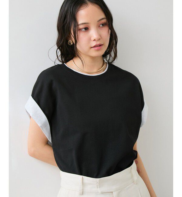 VIS「【WEB限定】天竺袖配色Tシャツ」|Tシャツ・カットソー|ブラック(01)