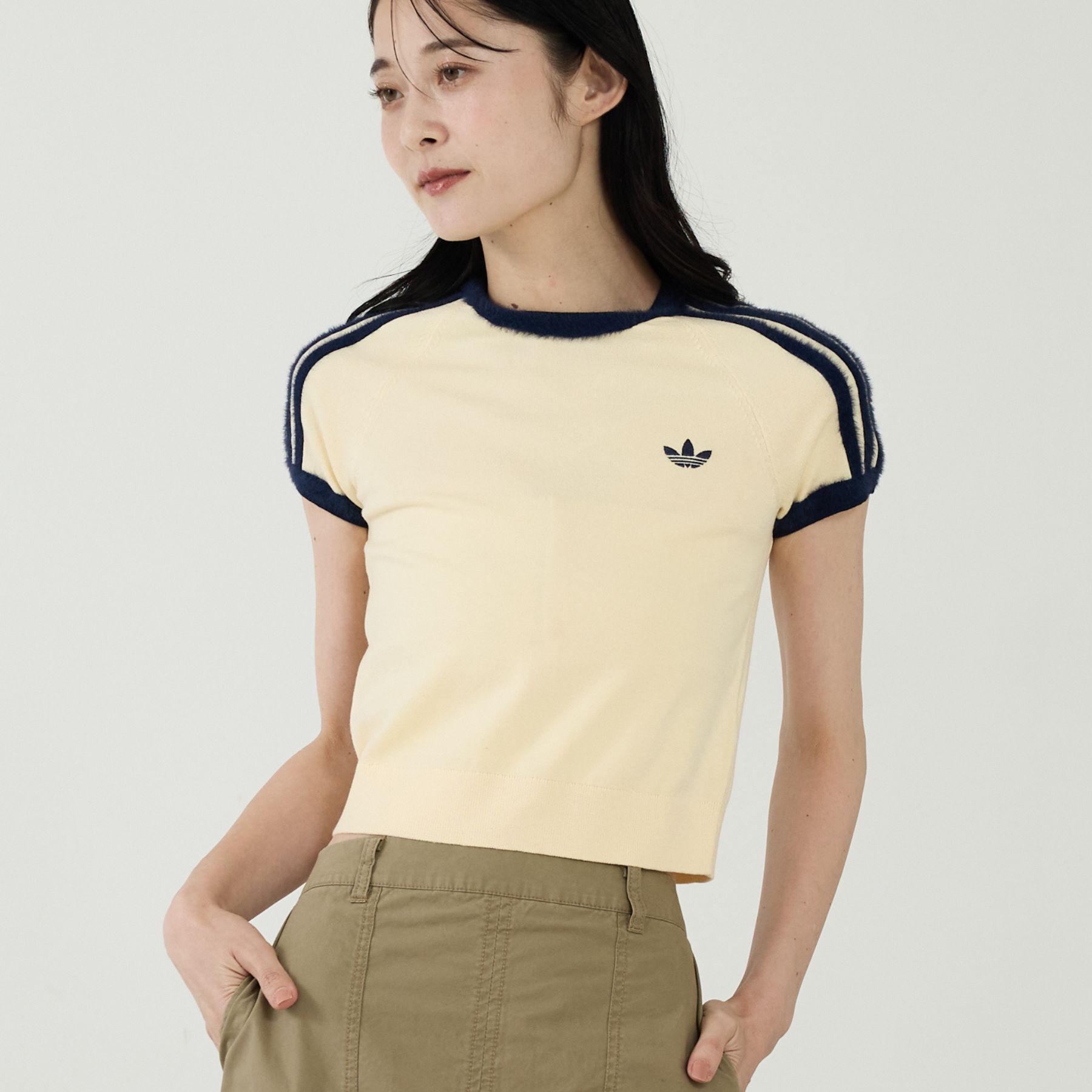 Rouge vif「【adidas / アディダス】ニットT/カットソー/ニット/ラウンドネックTシ」|Tシャツ・カットソー|オフホワイト