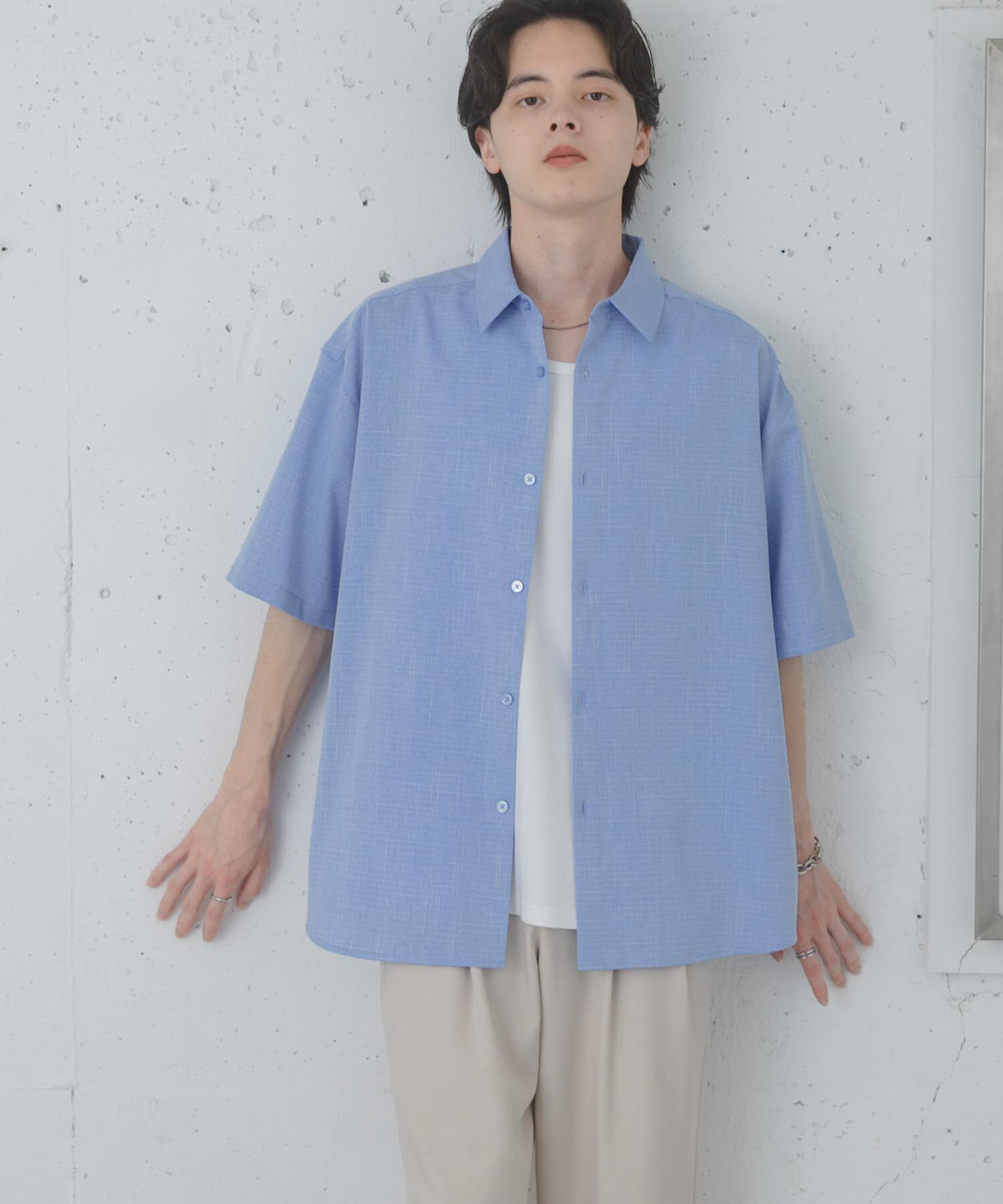 SENSE OF PLACE by URBAN RESEARCH「メランジレギュラーカラーショートスリーブシャツ」|シャツ・ブラウス|ブルー