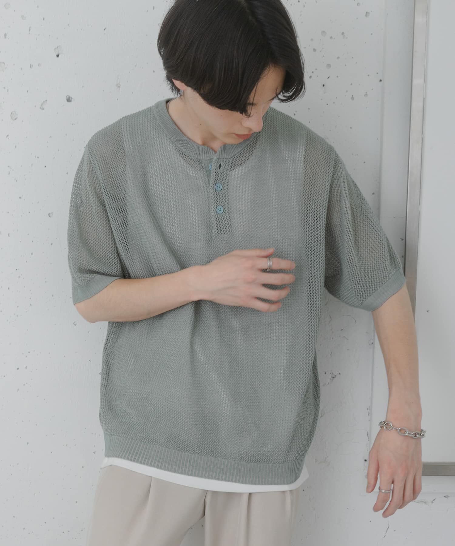 SENSE OF PLACE by URBAN RESEARCH「『洗濯可』リネンタッチメッシュヘンリーニット」|ニット・セーター|