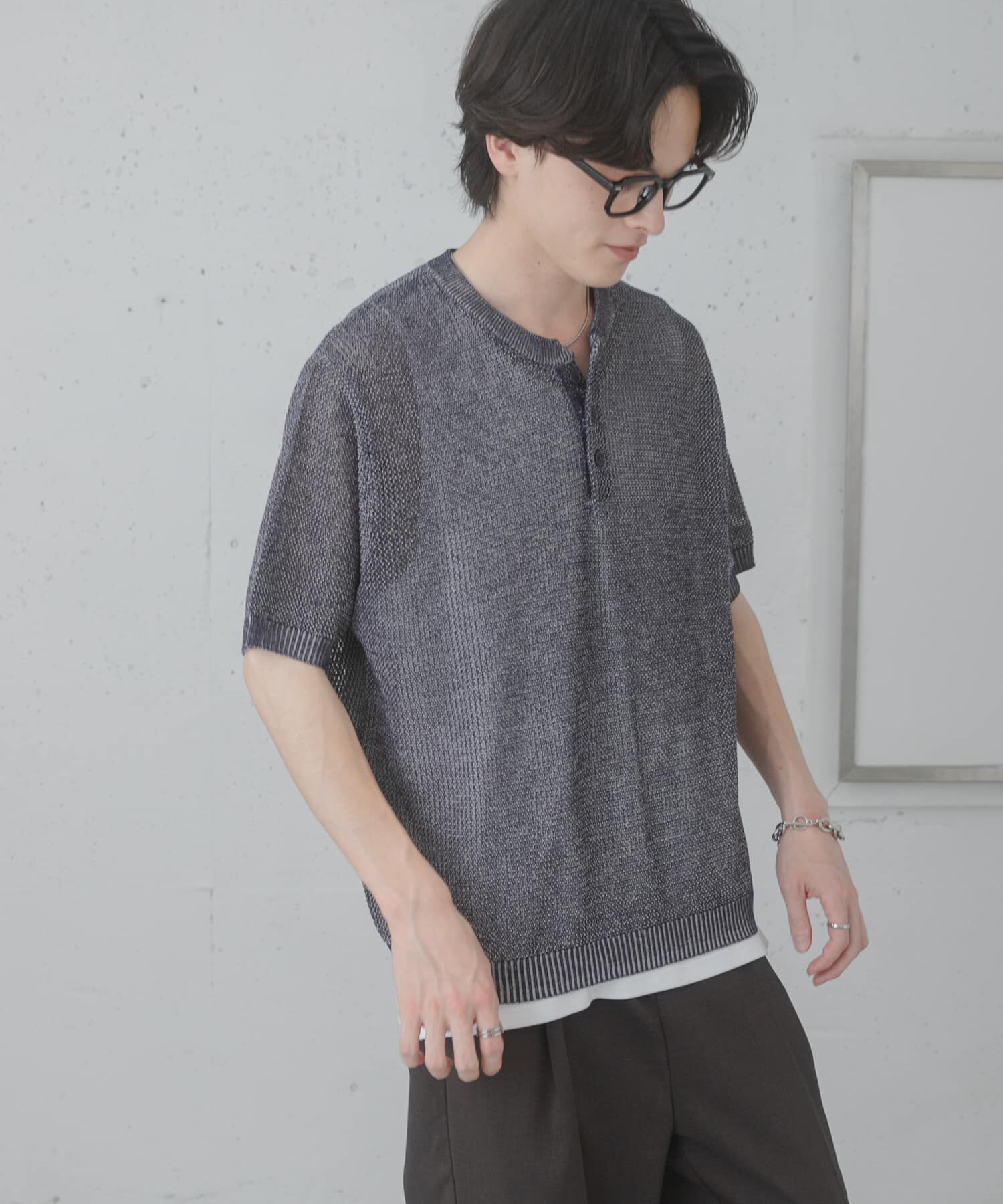 SENSE OF PLACE by URBAN RESEARCH「『洗濯可』リネンタッチメッシュヘンリーニット」|ニット・セーター|