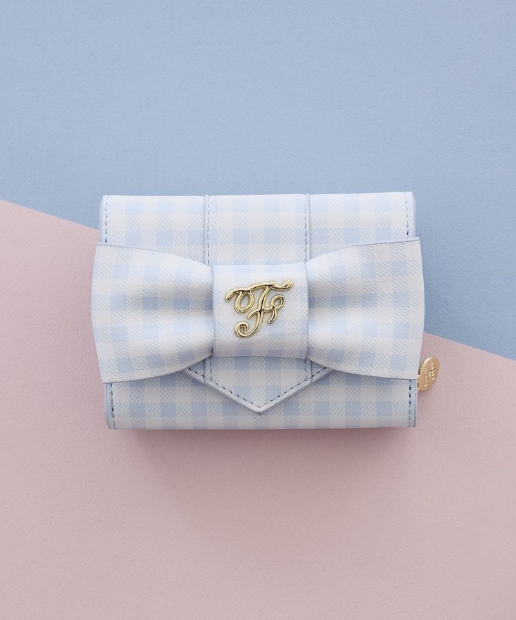 Maison de FLEUR「ギンガムチェックFリボンウォレット」|財布|サックスブルー