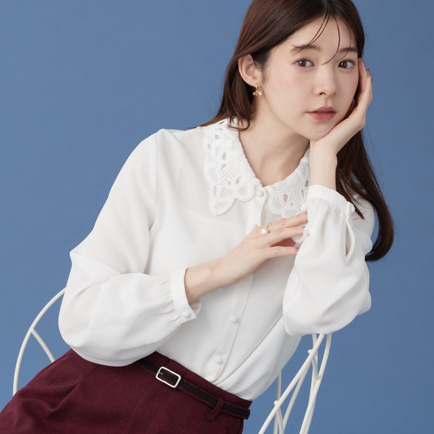 Couture broach「【お顔まわり彩る】レース衿ジョーゼットブラウス」|シャツ・ブラウス|オフホワイト(003