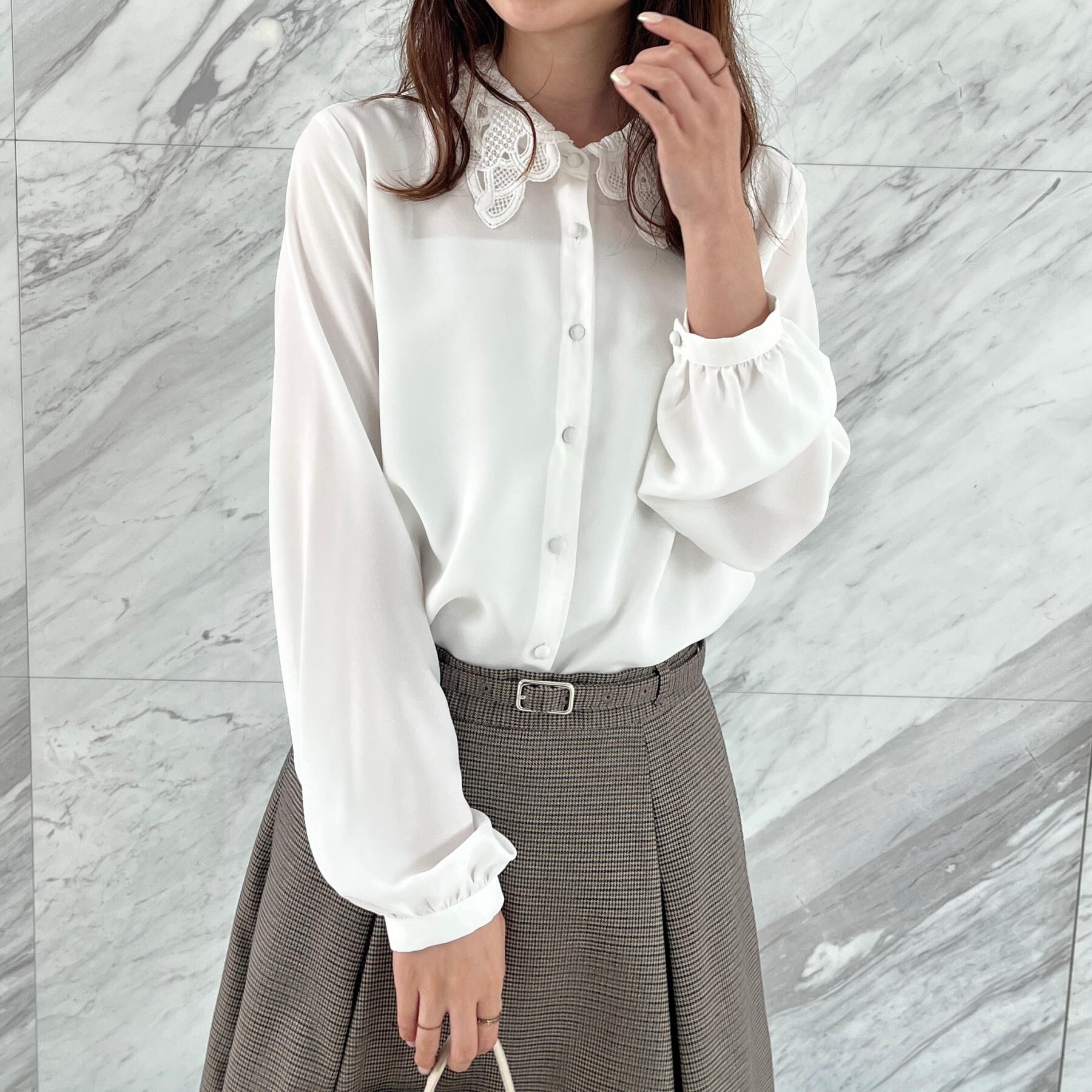 Couture broach「【お顔まわり彩る】レース衿ジョーゼットブラウス」|シャツ・ブラウス|