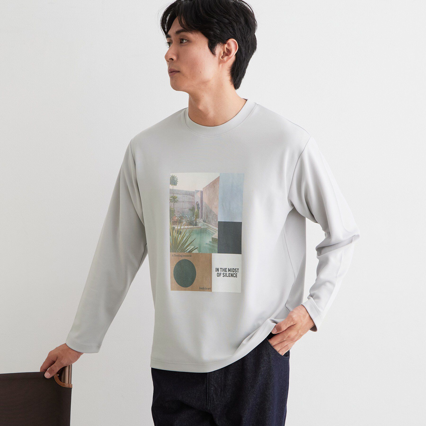 THE SHOP TK「【洗濯機OK】ポンチ長袖フォト長袖Tシャツ」|Tシャツ・カットソー|
