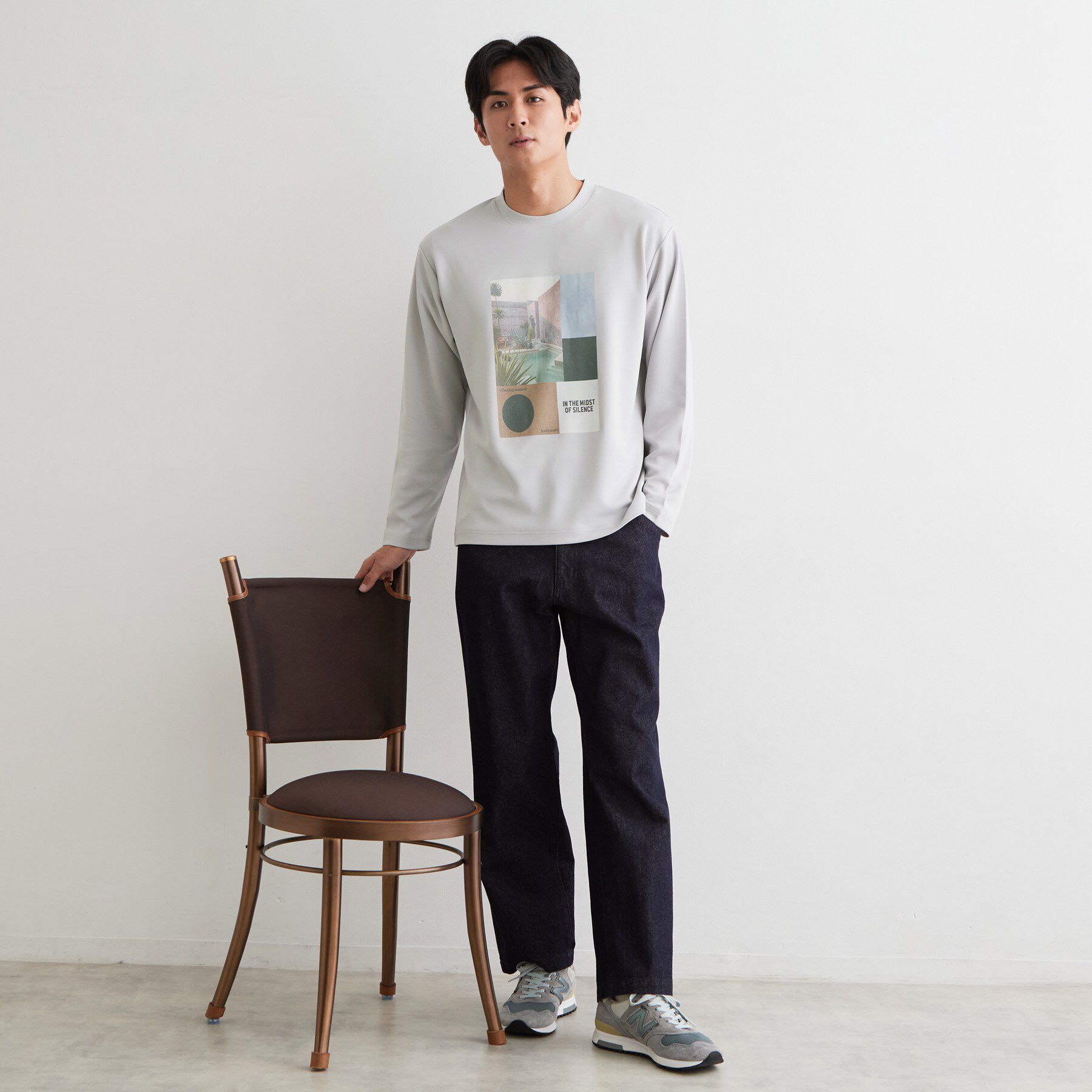 THE SHOP TK「【洗濯機OK】ポンチ長袖フォト長袖Tシャツ」|Tシャツ・カットソー|