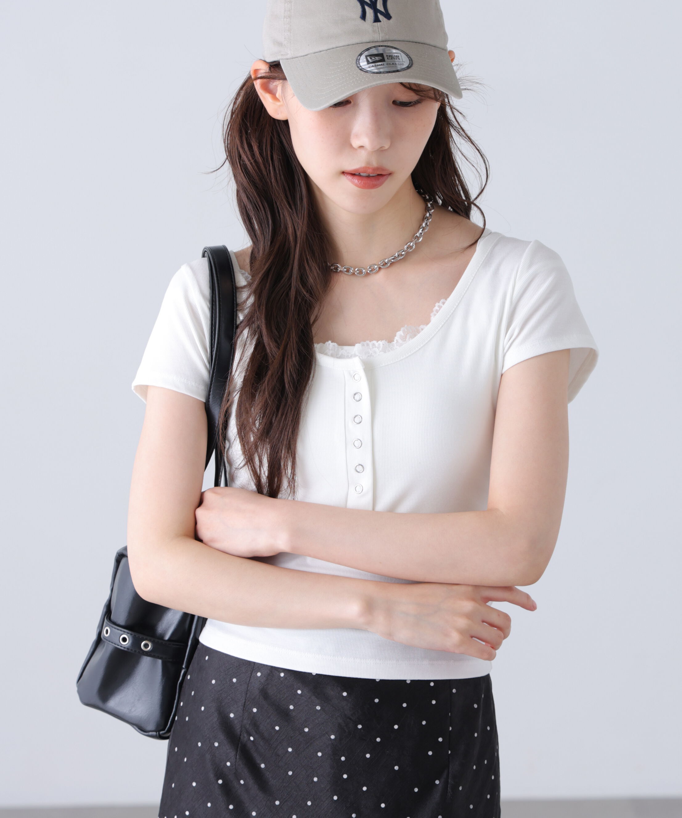  「キャミレイヤード風ヘンリーネックカットソー」|Tシャツ・カットソー|