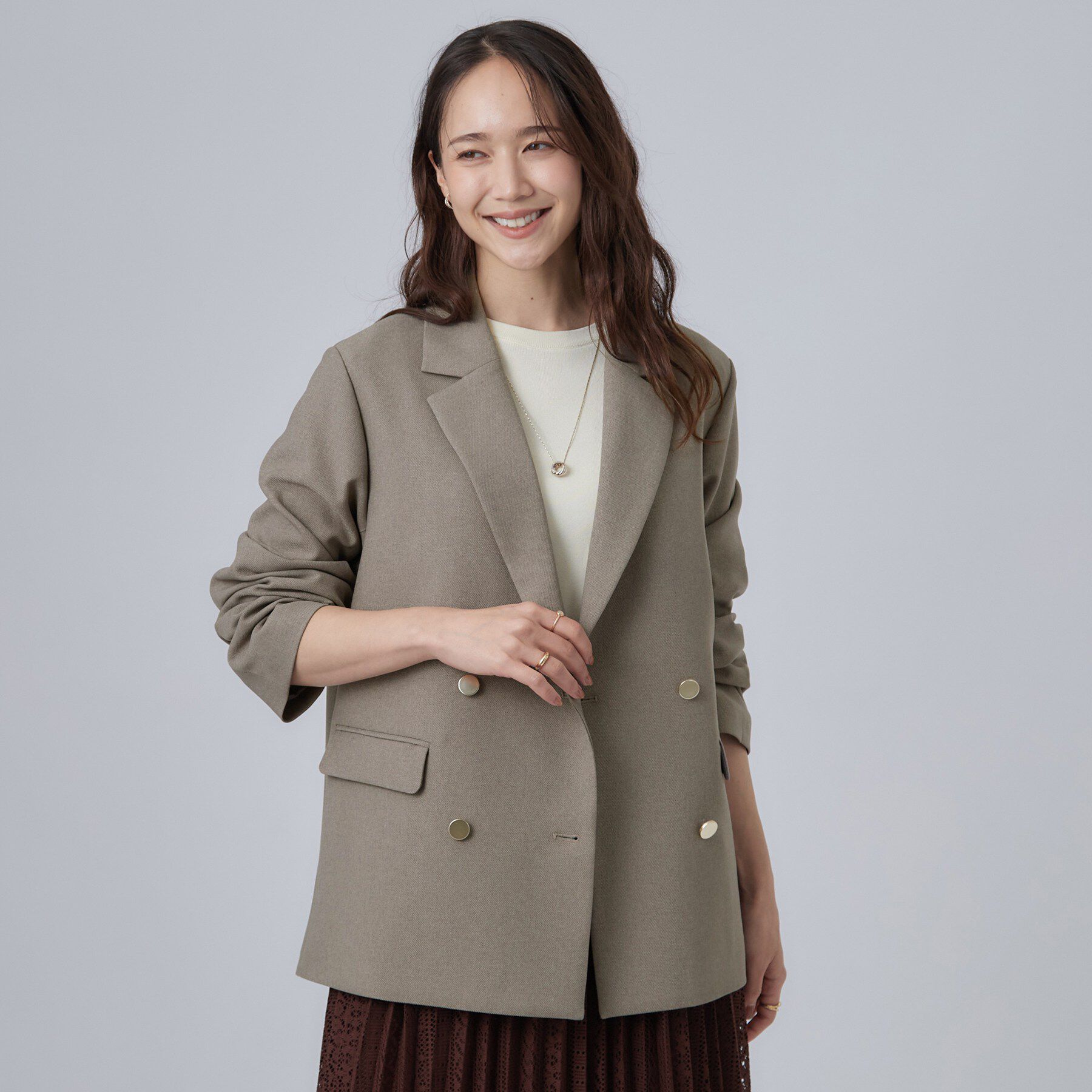 SHOO･LA･RUE「【セットアップ可/洗濯後しわになりにくい】ウールフィール ダブルジャケット」|テーラードジャケット|