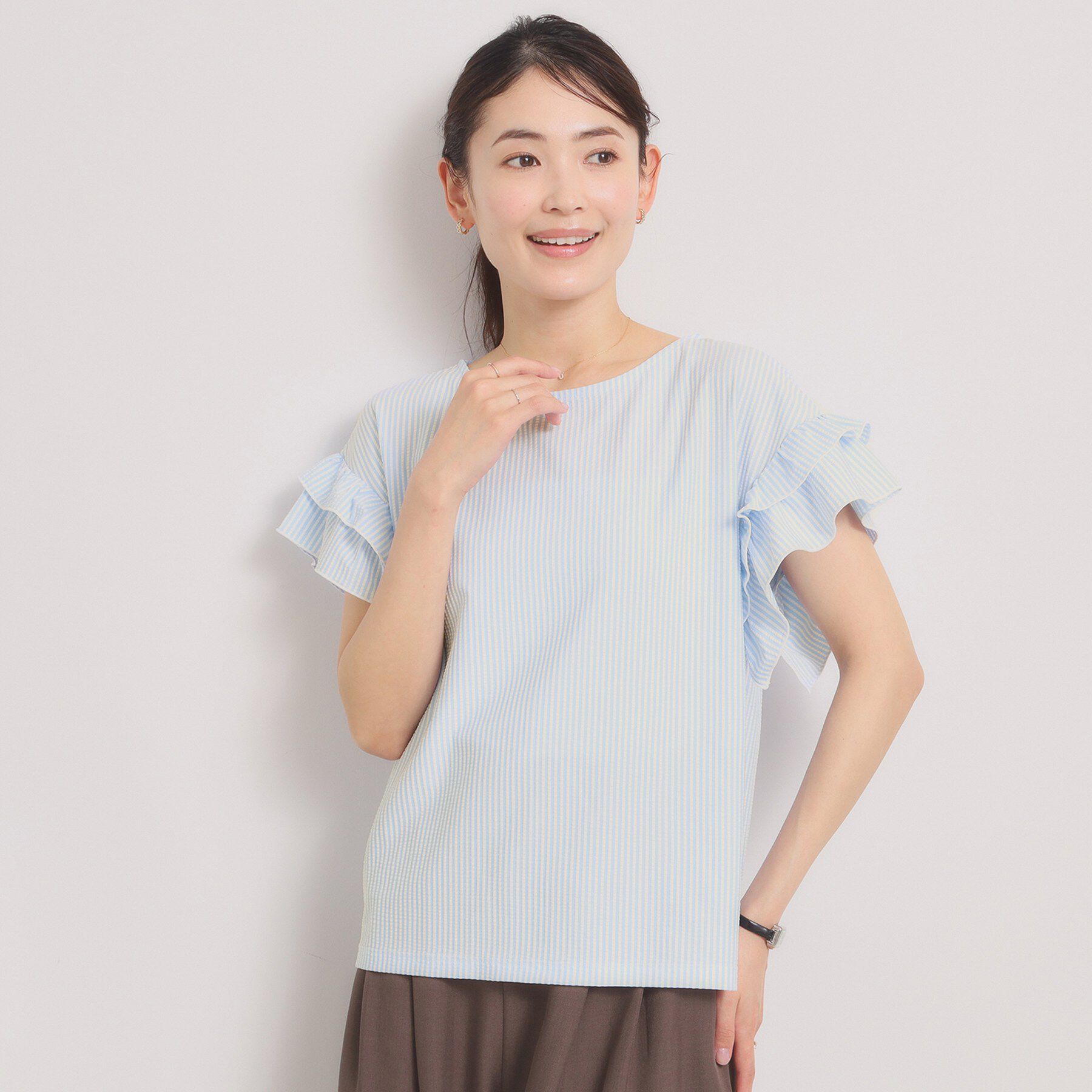 ITS&rsquo;DEMO「カットサッカー袖フリルトップス」|Tシャツ・カットソー|