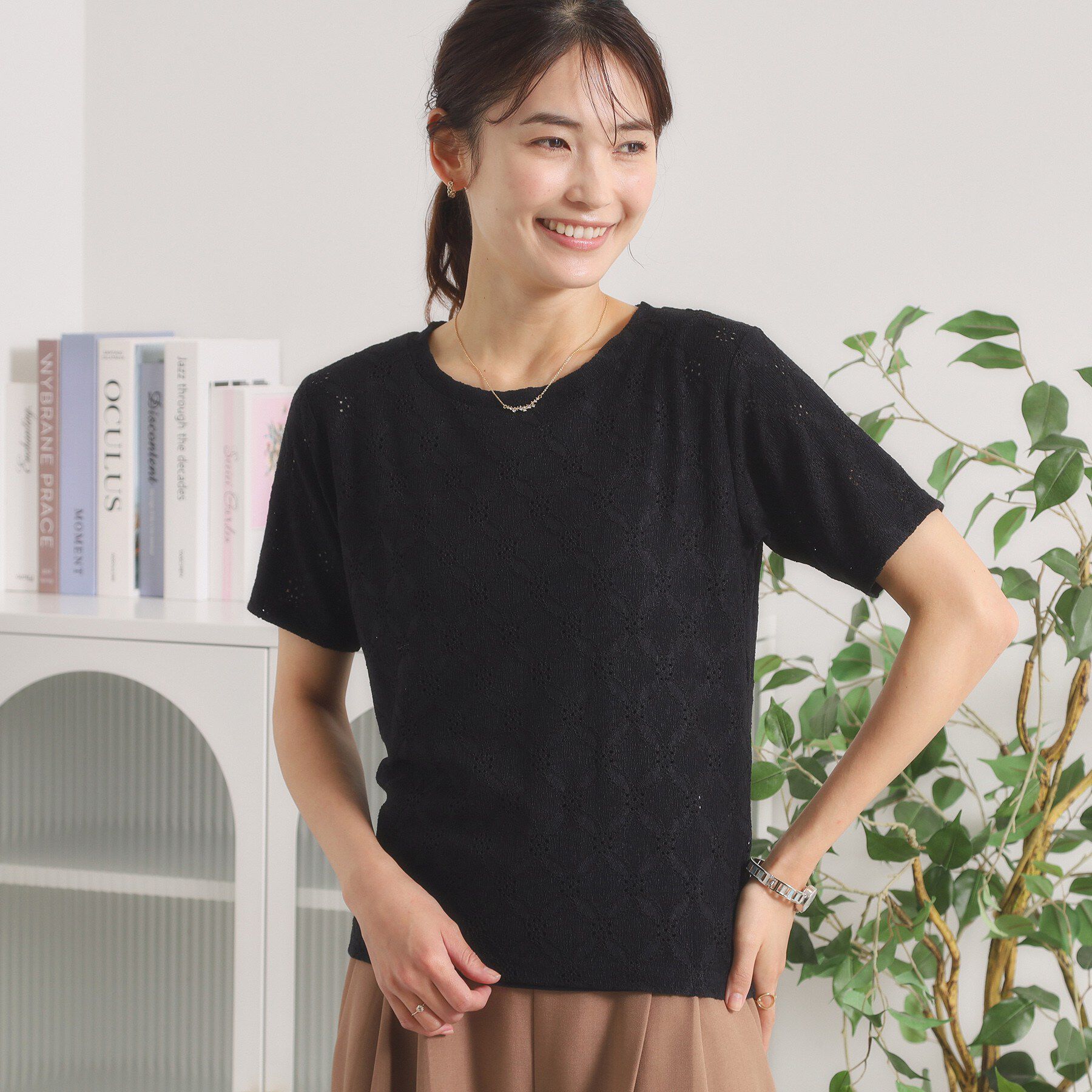 ITS&rsquo;DEMO「レースジャカードTシャツ」|Tシャツ・カットソー|ブラック(019)