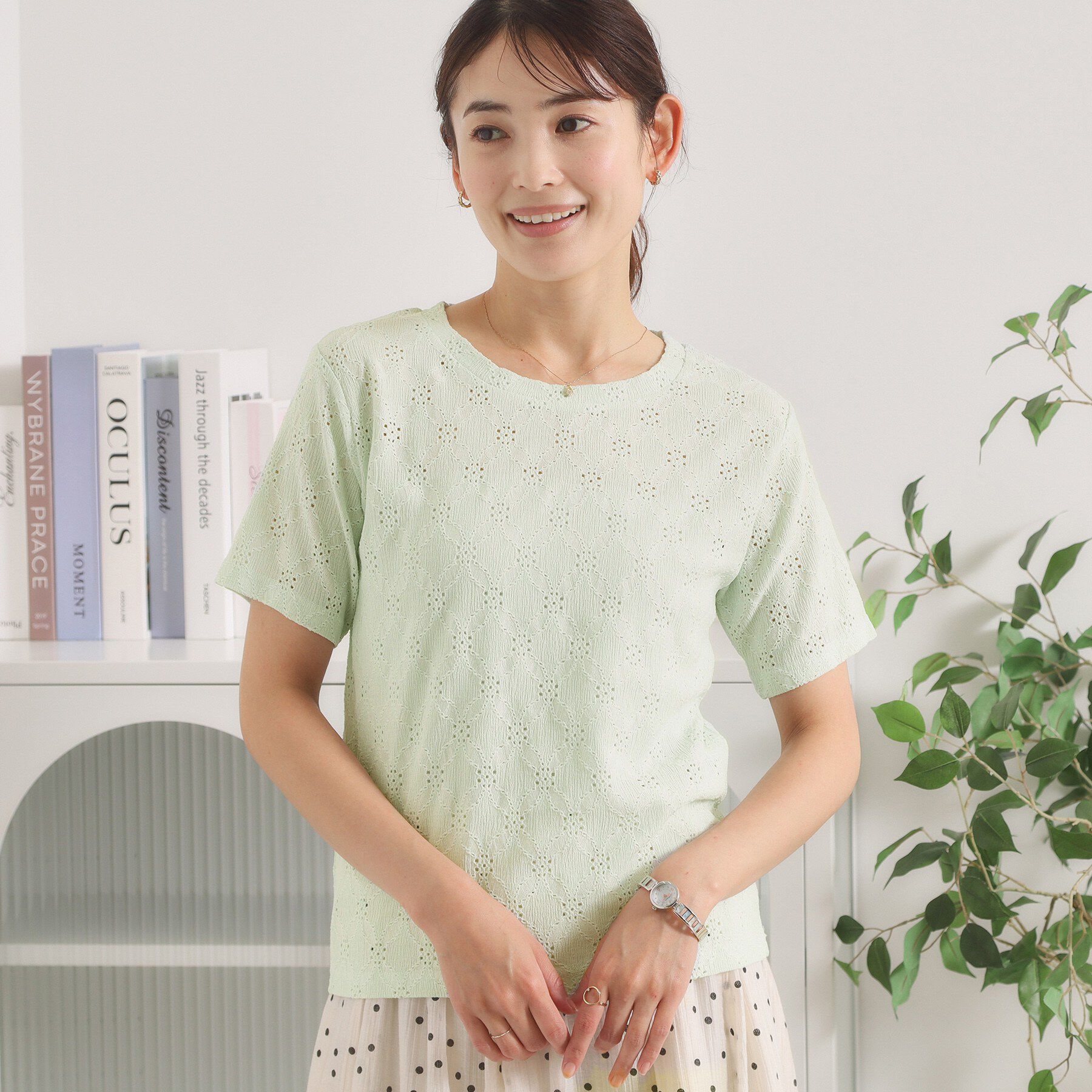 ITS&rsquo;DEMO「レースジャカードTシャツ」|Tシャツ・カットソー|ライトグリーン(02