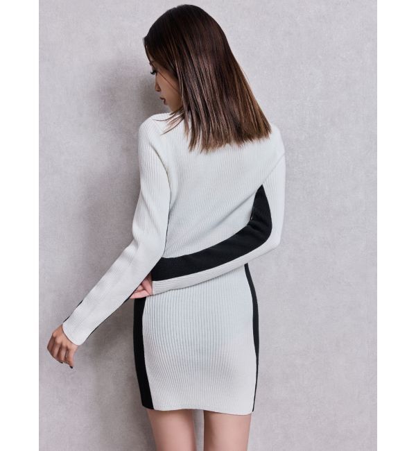 GYDA「BICOLOR WIDE LINEハーフZIPニットワンピース」|ワンピース|