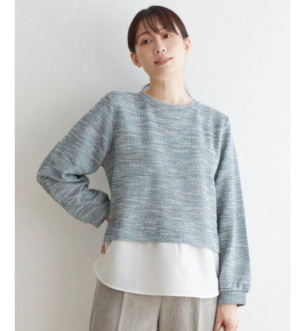 ikka「カットツイードレイヤードプルオーバー」|その他|スカイブルー