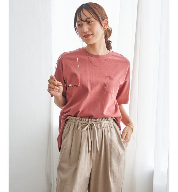 ikka「冷感コットン半袖ポケットTシャツ」|Tシャツ・カットソー|ピンク
