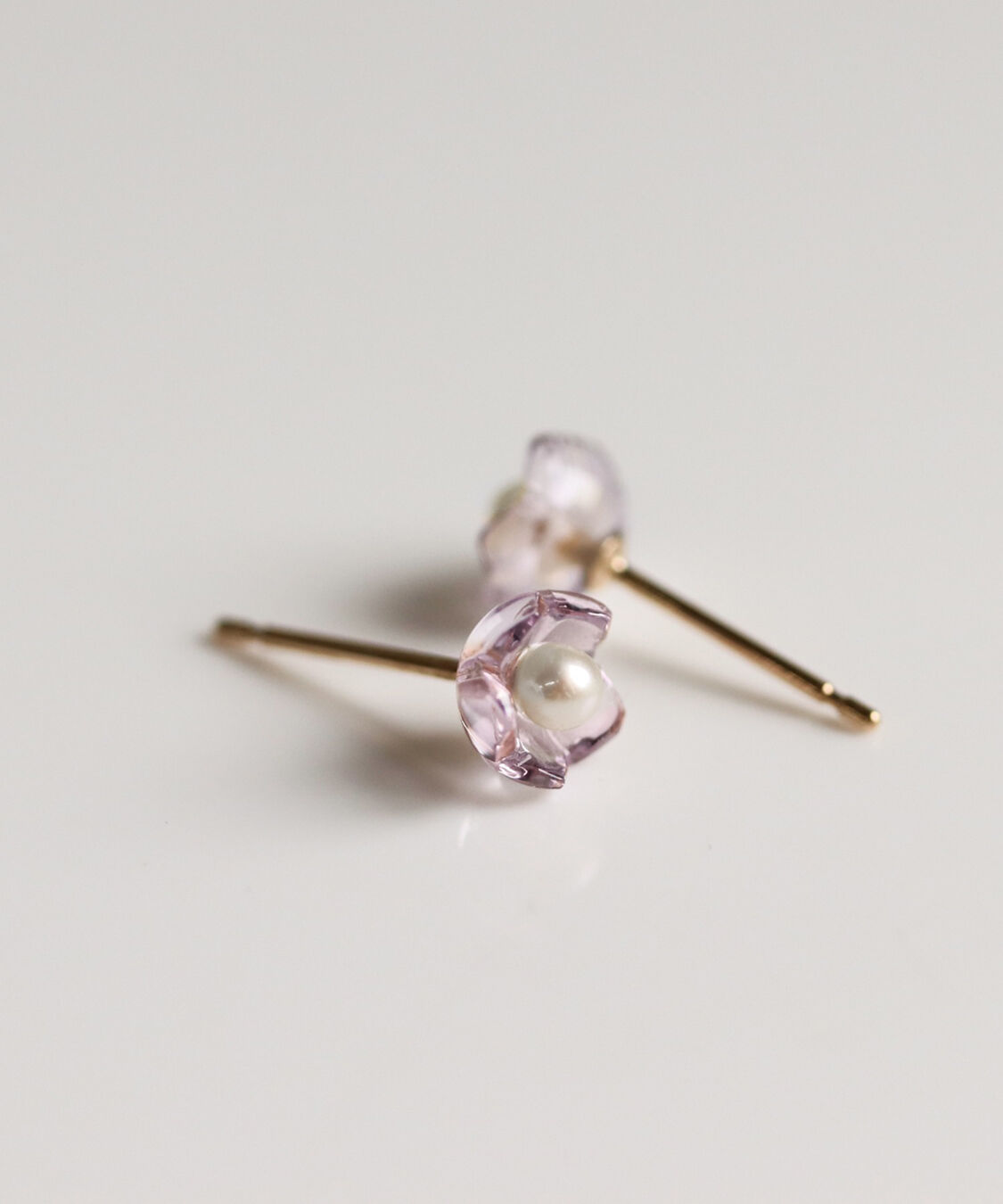  「パール / ピンクアメジスト ピアス | K10YG」|ピアス|