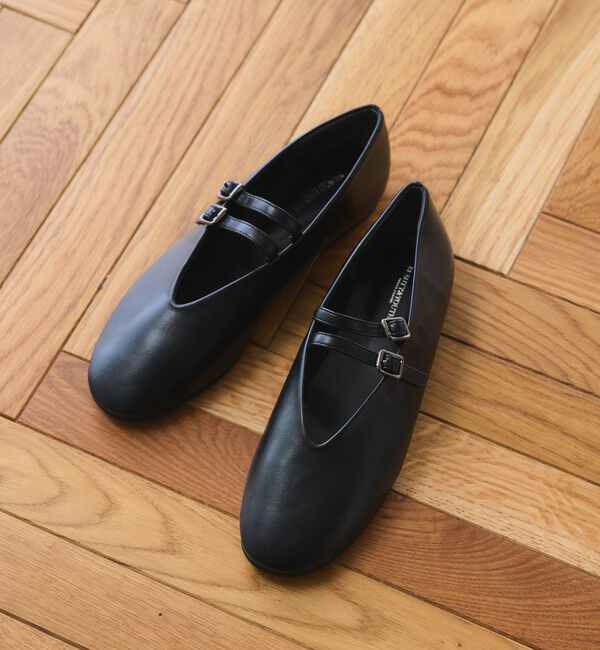 BEAUTY&YOUTH UNITED ARROWS「レザーライク Wベルト フラットシューズ」|ローファー|BLACK