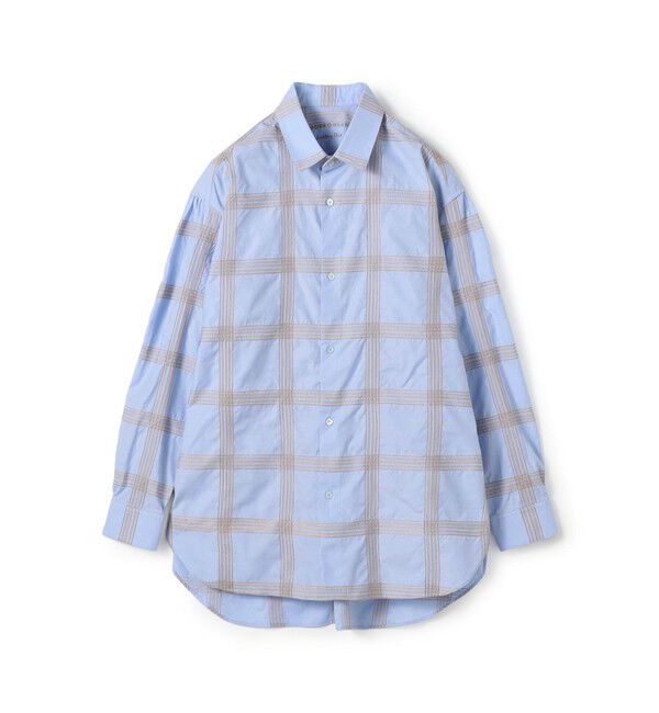 TOMORROWLAND MENS「120/2コットンブロード エンブロイダリーチェック レギュラーカラーロングシャツ」|シャツ・ブラウス|63 サックスブルー