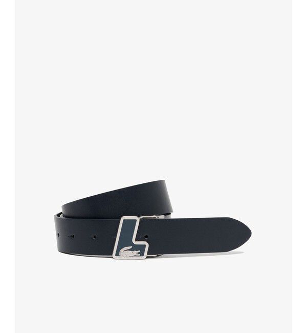 LACOSTE「イニシャルバックルレザーベルト」|ベルト|ネイビー