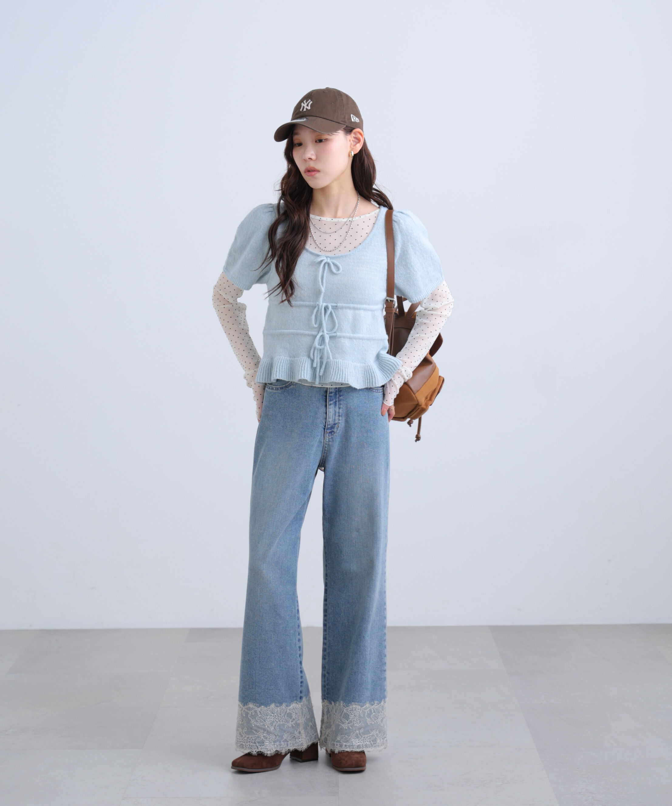  「[低身長サイズ/Sシリーズ]ベーシックワイド裾レースデニムパンツ」|その他|