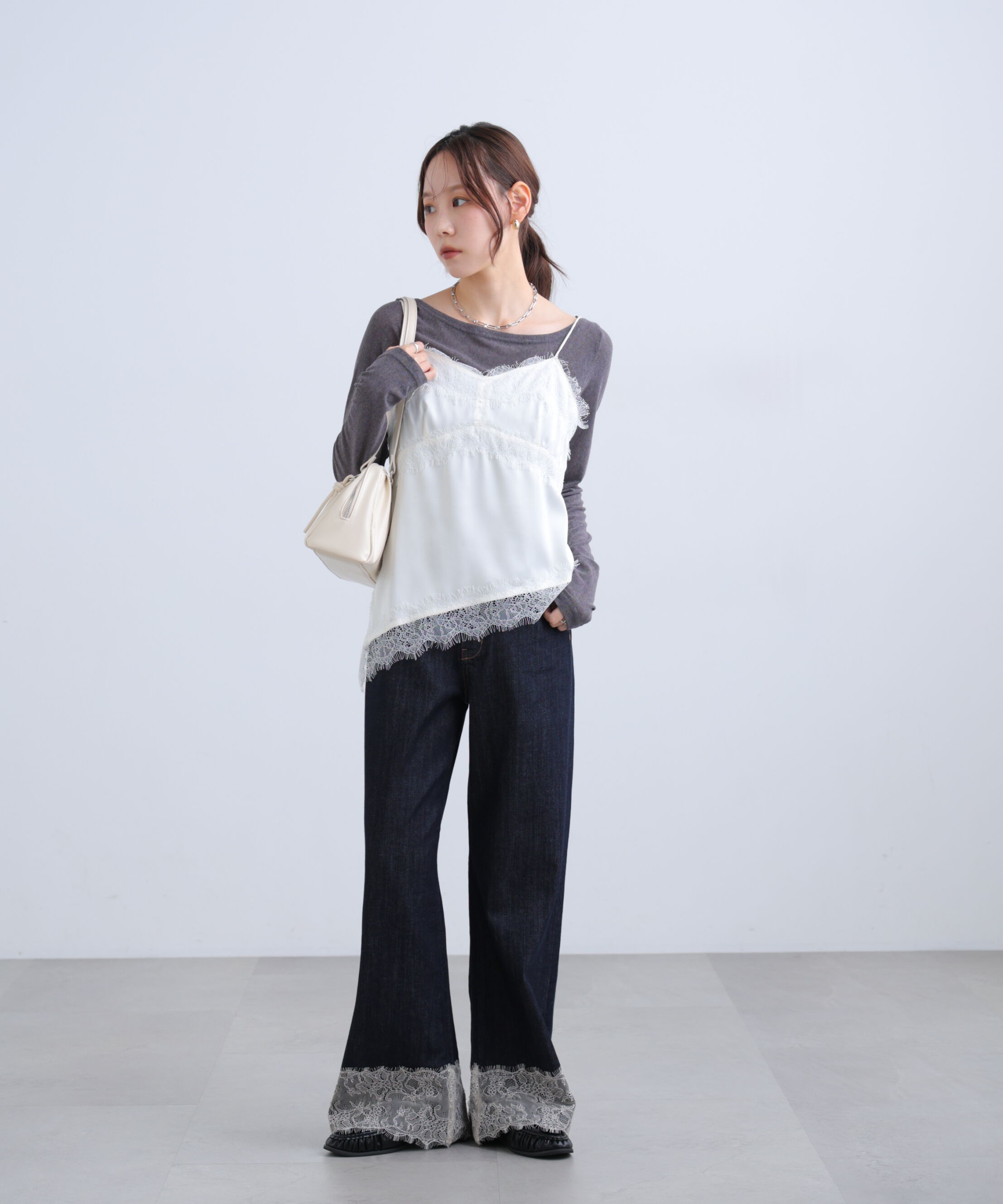  「[低身長サイズ/Sシリーズ]ベーシックワイド裾レースデニムパンツ」|その他|