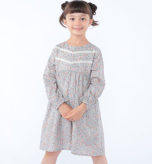 SHIPS KIDS「SHIPS KIDS:100～130cm / リバティ ギャザー ワンピース 長袖」|ワンピース|
